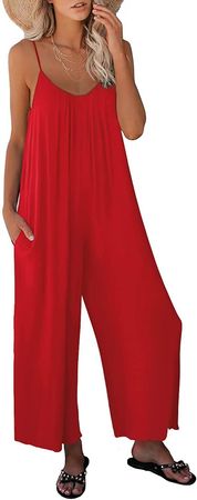 Amazon.com: ZHUOFEI Women Casual Jumpsuits Summer Sleeveless Loose Jumpsuit Shoulder Strap Adjustable Long Pants Rompers with Pockets (Solid Red, Small) : Clothing, Shoes & Jewelry