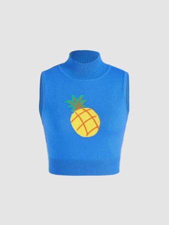 Pineapple Embroidery Knit Vest - Cider