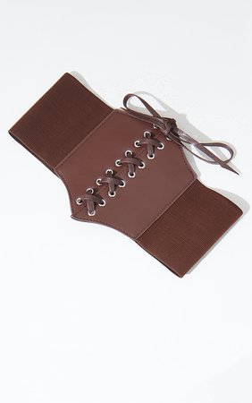 Chocolate Pu Lace Up Corset Belt | PrettyLittleThing USA