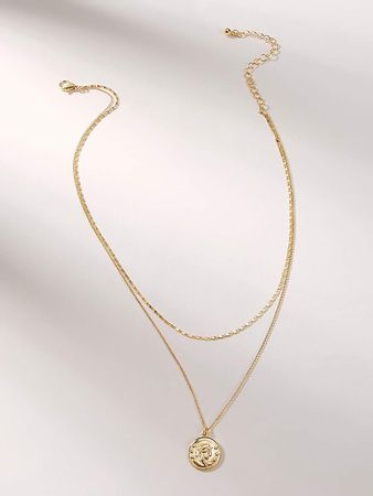 Double Layer Chain Pendant Coin Necklace