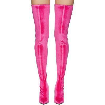 BALENCIAGA KNIFE BOOTS OTK Pink Fuchsia Velvet Thigh High sz 36 Auth New $1695 - $1,250.00 | PicClick
