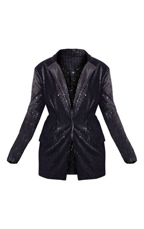 Black Velvet Glitter Stripe Cinched Waist Blazer | PrettyLittleThing USA