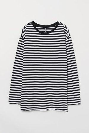 Oversized Jersey Top - Black/white striped - | H&M US