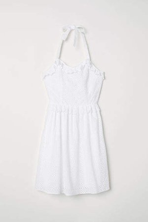 Embroidered Halterneck Dress - White