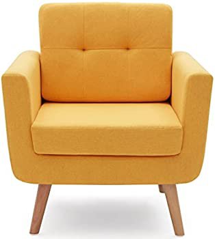 Amazon.com: Tbfit Linen Fabric Accent Chairs, Mid Century Modern Armchair for Living Room, Bedroom Button Tufted Upholstered Comfy Reading Accent Chair Sofa(Yellow) : Home & Kitchen