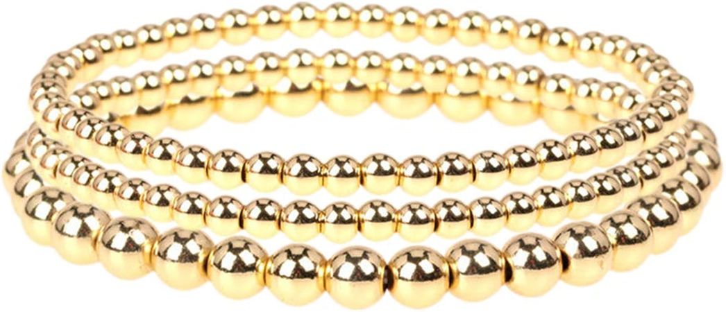 Amazon.com: fzbali 3 Pcs Gold Beaded Bracelets Valentine's Day Gifts, Men Women Elastic Copper Beads Balls Stretch Bracelet Anklet, Fashion Stacking Bracelets Cuff Set Jewelry (6mm+4mm): Clothing, Shoes & Jewelry
