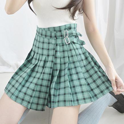 Summer korean Soft Girl Plaid Double Strap High Waist Skirt SD00375– SYNDROME - Cute Kawaii Harajuku Street Fashion Store