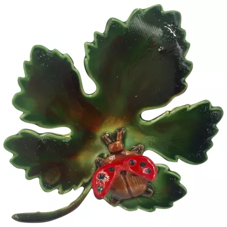 1960's Original Robert Green Enamel Maple Leaf Red Black Brown Ladybug : Eye Candy Boutique | Ruby Lane