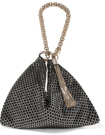 Callie Tasseled Crystal-embellished Suede Shoulder Bag - Black