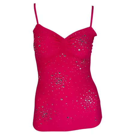 S/S 2004 Versace by Donatella Hot Pink Diamante Stretch Knit Tank Top For Sale at 1stDibs | donatella diamante