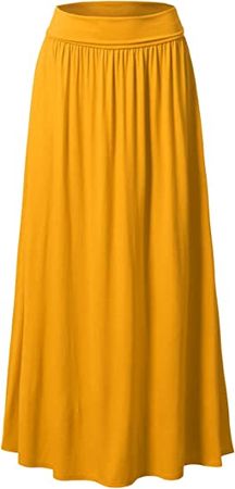 Doublju Women's high Waist Elastic Closure Gather Maxi Skirt at Amazon Women’s Clothing store