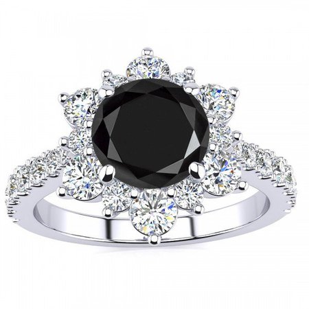 Black Diamond and White Diamond 14K White Gold Snowflake Ring