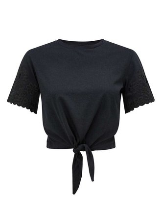 Black Cutwork Tie Front T-Shirt - Tops - Clothing - Miss Selfridge
