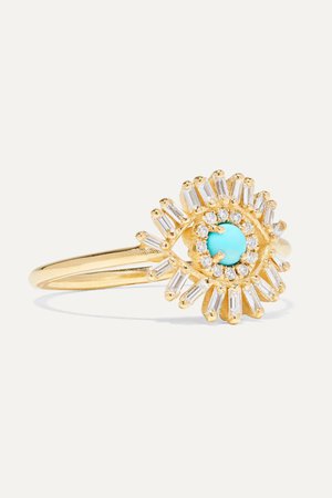 Gold 18-karat gold, diamond and turquoise ring | Suzanne Kalan | NET-A-PORTER
