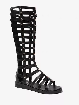 Strappy Mid Calf Gladiator Chic Sandals - BLACK -