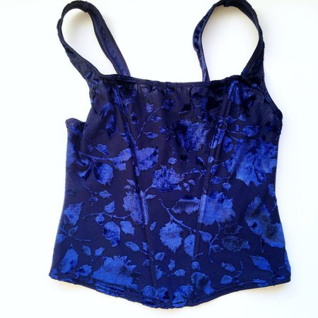 90s Y2K Navy blue floral velvet corset details vest top