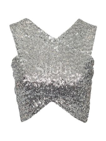 Silver sequence cross cropped top