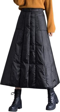 ebossy Women's Insulated Long Down Skirt Winter Windproof Warm Padded A-Line Skirt at Amazon Women’s Clothing store