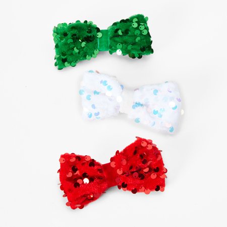 Christmas Sequin Hair Bow Clips - 3 Pack | Claire's US