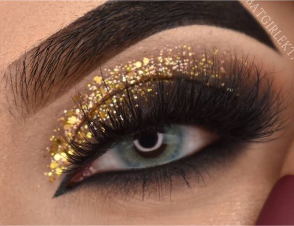 Gold Glitter / Black Eye Makeup