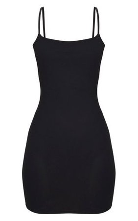 Black Strappy Straight Neck Bodycon Dress | PrettyLittleThing