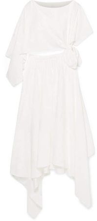 Convertible Asymmetric Satin-jacquard Midi Dress - Ivory