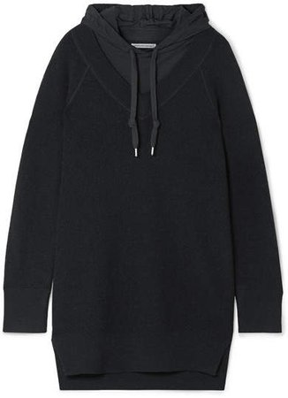Hooded Layered Wool And Cotton-blend Jersey Mini Dress - Black