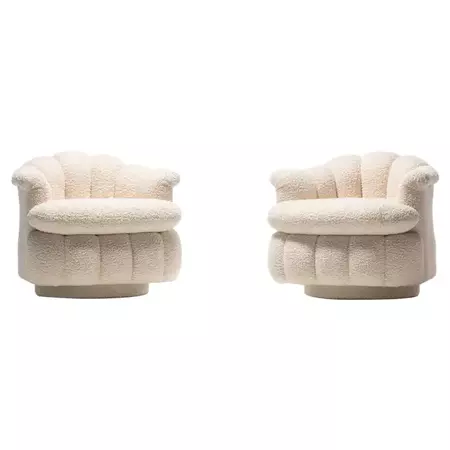 Post Modern Ivory White Bouclé Clam Shell Swivel Lounge Chairs For Sale at 1stDibs | swivel chairs for sale