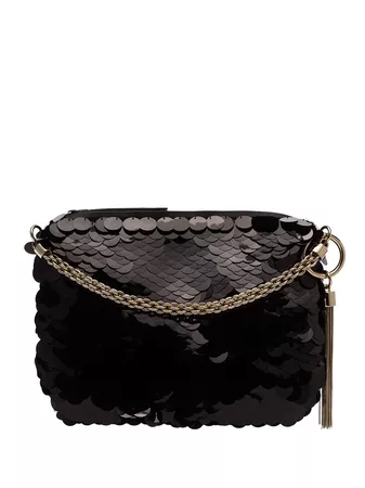 Jimmy Choo black Callie sequin-embellished silk shoulder bag £850 - Fast Global Shipping, Free Returns