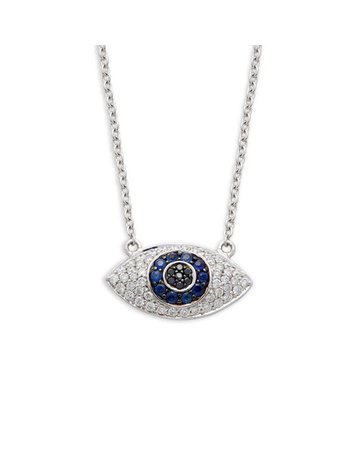 Nephora 14k White Gold Sapphire & Diamond Evil Eye Pendant Necklace