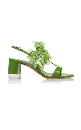 Prada Floral-Appliquéd Patent-Leather Sandals Size: 37