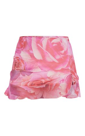 Pink Floral Chiffon Ruffle Hem Micro Mini Skirt | PrettyLittleThing USA