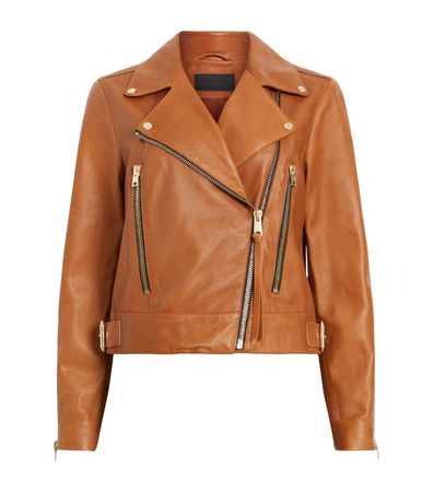 Womens AllSaints brown Leather Beale Biker Jacket | Harrods UK