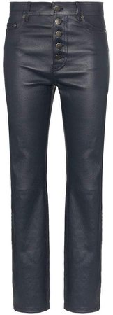 navy Den buttoned cropped leather trousers