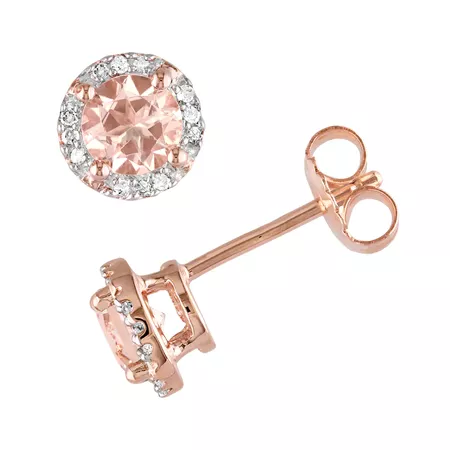 Stella Grace Pink Rhodium-Plated Sterling Silver Morganite and Diamond Accent Halo Stud Earrings