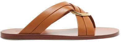 Rony Embellished Leather Slides - Tan