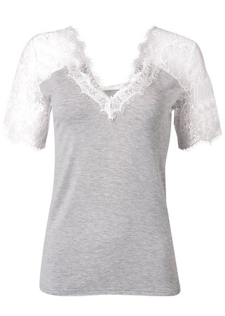 Lace Sleeve V-Neck Top in Grey & White | VENUS