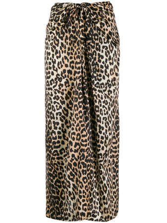 Ganni Leopard Print Tie Midi Skirt F3654 Brown | Farfetch