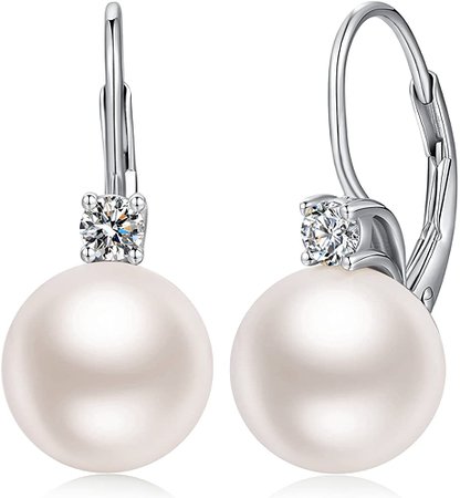 Amazon.com: Pearl Dangle Earrings Women Dangle Drop Pearl Earrings Sterling Silver Pearl Earrings, Leverback Pearl Earrings for Women, White Pearl Drop Earrings White Gold Cubic Zirconia Pearl Earrings 10mm: Jewelry