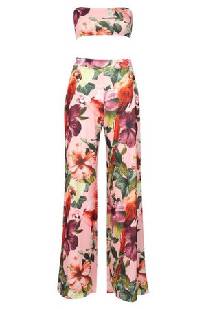 Floral Bandeau & Wide Leg Trouser | Boohoo