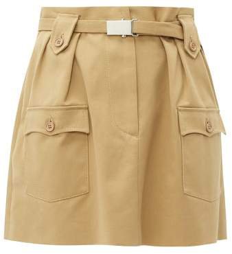Belted Cotton Twill Mini Skirt - Womens - Beige