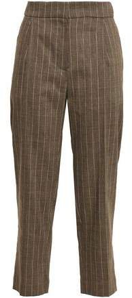 Cropped Pinstriped Linen-blend Straight-leg Pants