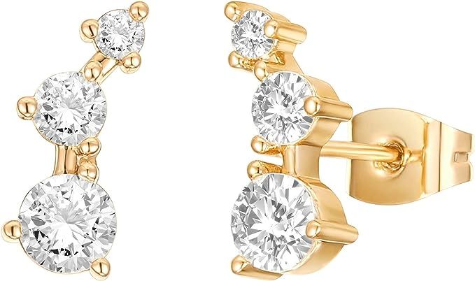 Amazon.com: PAVOI Womens 14K Gold Plated Yellow Gold - Sterling Silver Post Cubic Zirconia Ear Crawler Earrings: Clothing, Shoes & Jewelry
