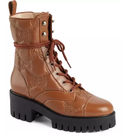 Gucci Logo Quilted Leather Combat Boot (Women) | Nordstrom