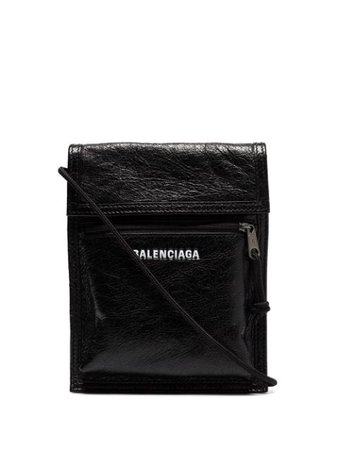 Balenciaga Black Explorer Arena Cracked Leather Messenger Bag 532298DB505 | Farfetch
