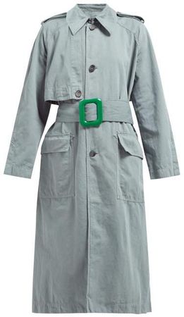 Cotton And Linen Blend Trench Coat - Womens - Green