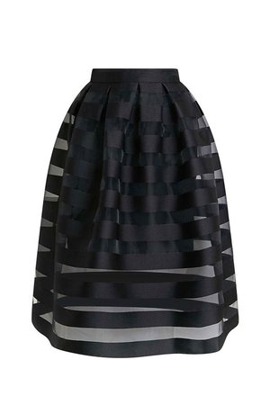 Striped sheer midi skirt in black