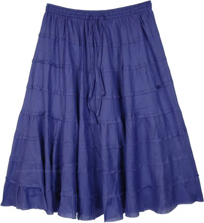 Midnight Blue Tiered Short Skirt in Cotton | Short-Skirts | Blue | Junior-Petite, Tiered-Skirt, Vacation, Beach, Solid