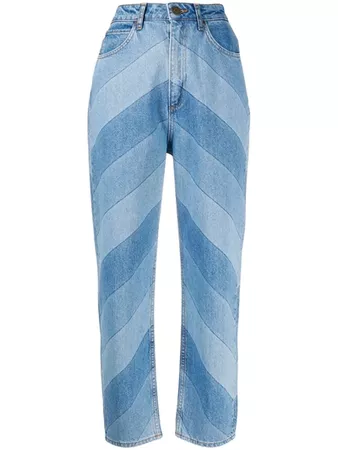 Sandro Diego Cropped Color-block High-rise Straight-leg Jeans In Blue | ModeSens