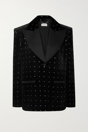 Black Amsterdam silk-satin trimmed crystal-embellished velvet blazer | Magda Butrym | NET-A-PORTER